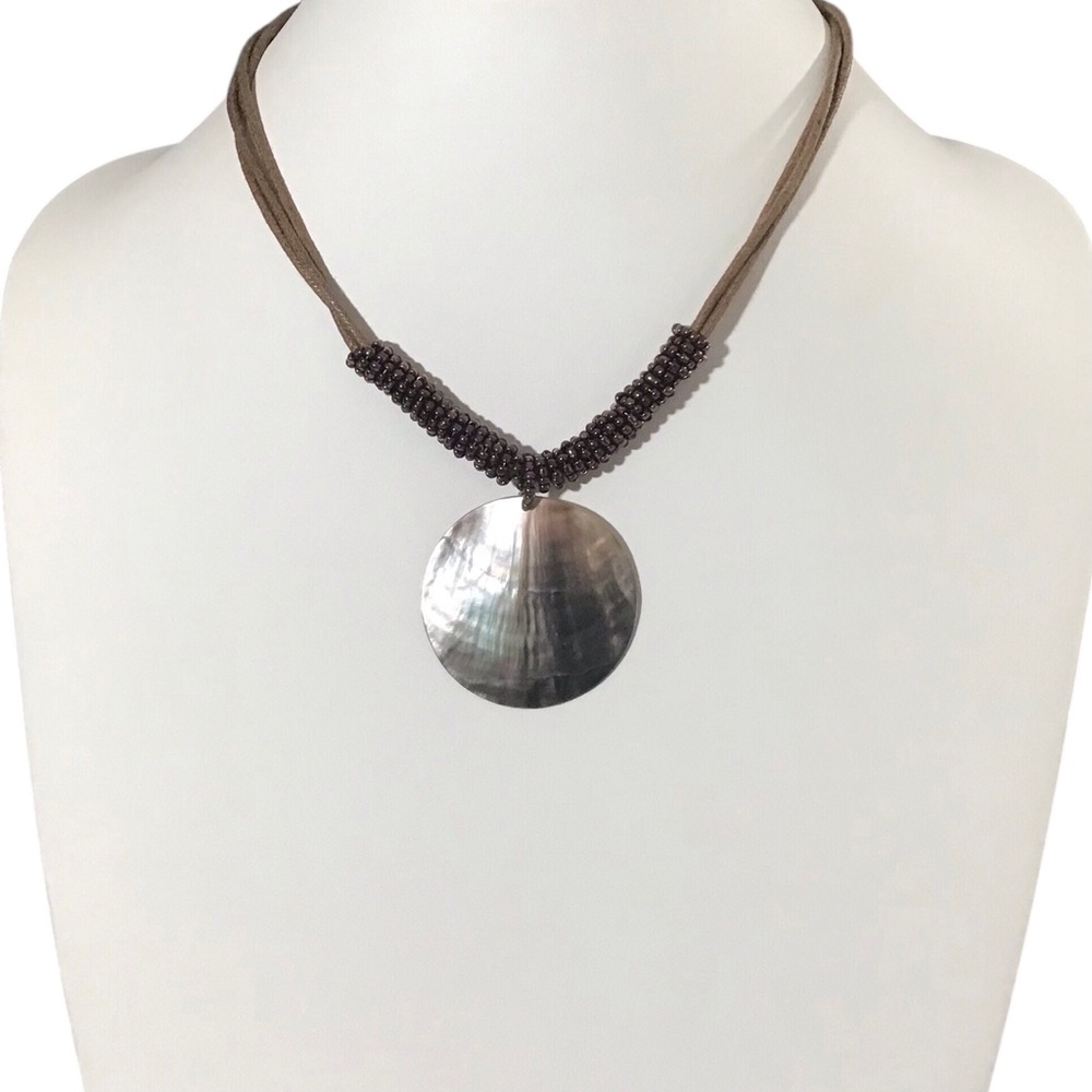 Lia Sophia Shell Necklace Cord Iridescent Beaded Brown Copper Fashion Jewelry